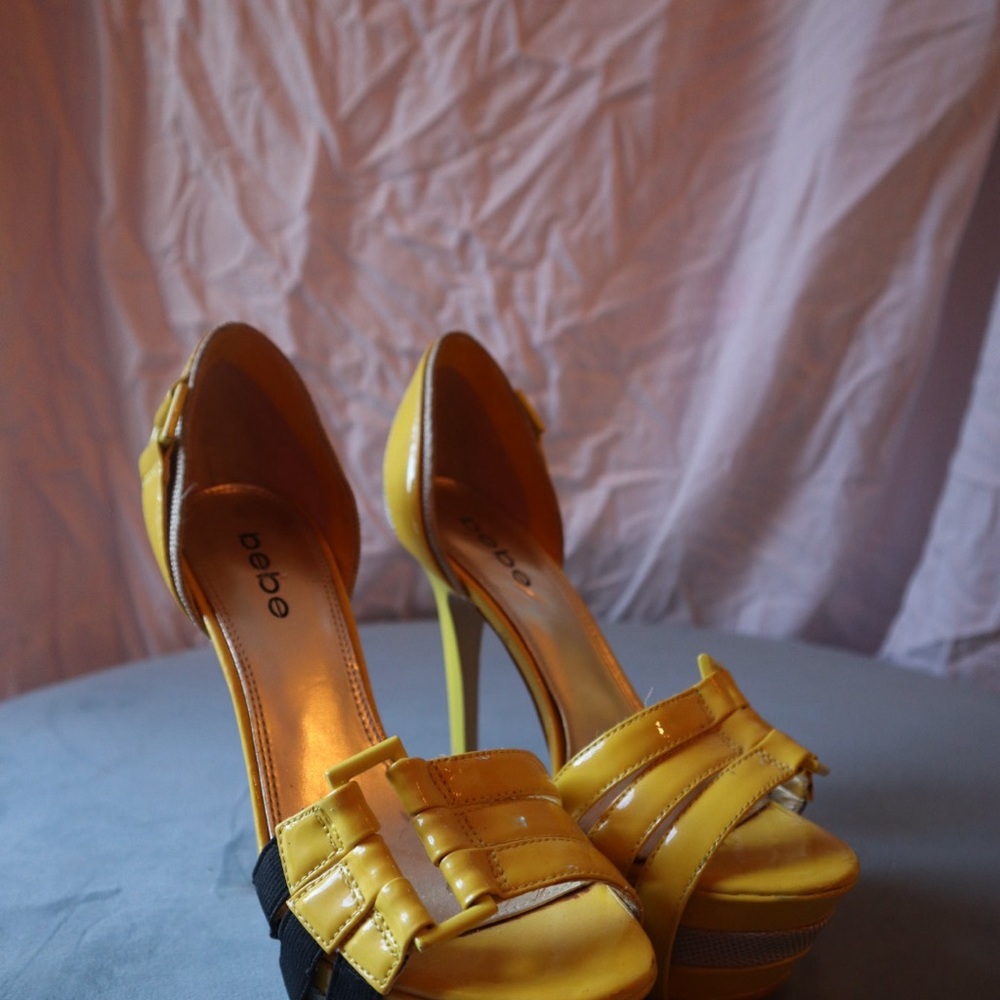 Bebe Strappy Yellow Heels